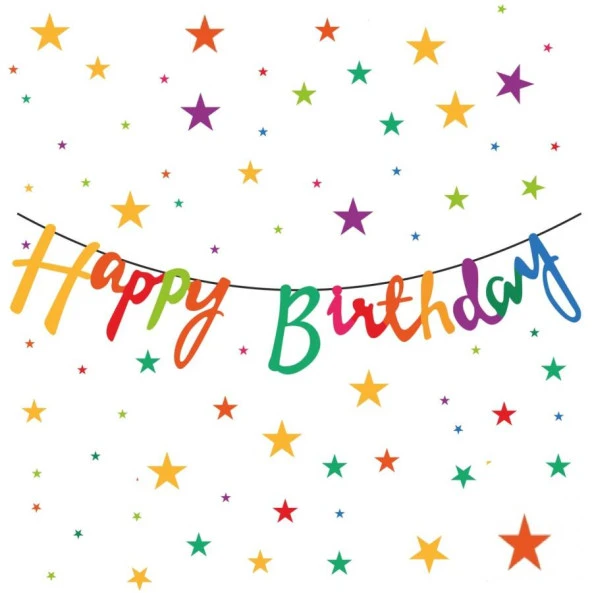 Happy Bırthday Kaligrafi Banner Pastel Renkli 110x20 cm ürün görseli 1