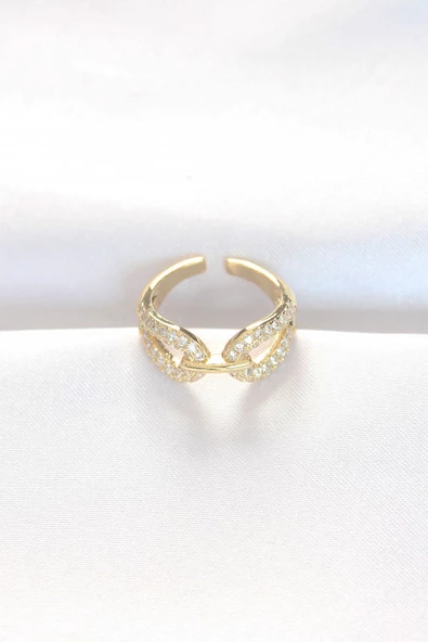 Zirkon Taşlı Gold Renk Ayarlanabilir Yüzük - TJ-BYK3109 ürün görseli 1