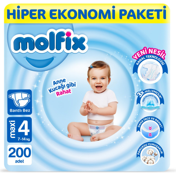 Molfix 4 Numara Maxi 200'lü Bebek Bezi ürün görseli 1