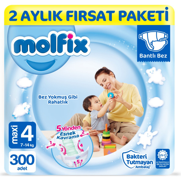 Molfix Bebek Bezi Yeni Nesil 4 Beden Maxi Fırsat Paketi 300 Adet ürün görseli 1