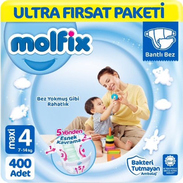 Molfix Bebek Bezi Yeni Nesil 4 Beden Ultra Fırsat Paketi 100X4 400 Adet ürün görseli 1