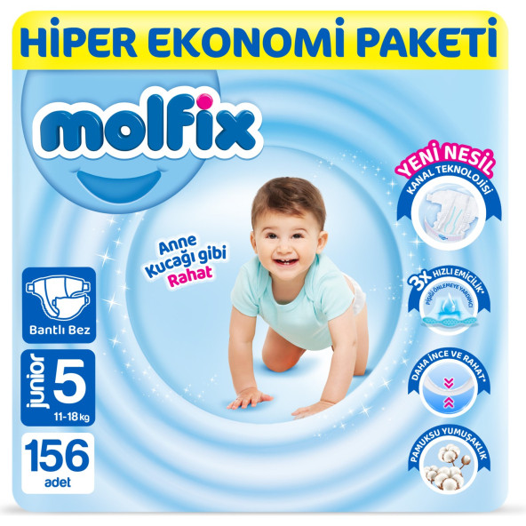Molfix Bebek Bezi 5 Beden Junior Hiper Ekonomi Paketi 156 Adet ürün görseli 1