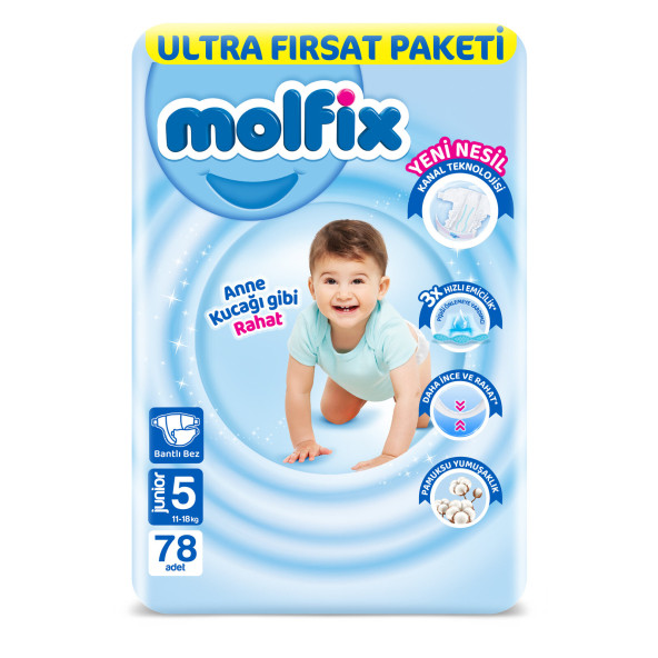 Molfix Bebek Bezi  yeni nesil Ultra Fırsat Paketi Junior 5 No 78 Li X 3 Adet ürün görseli 1