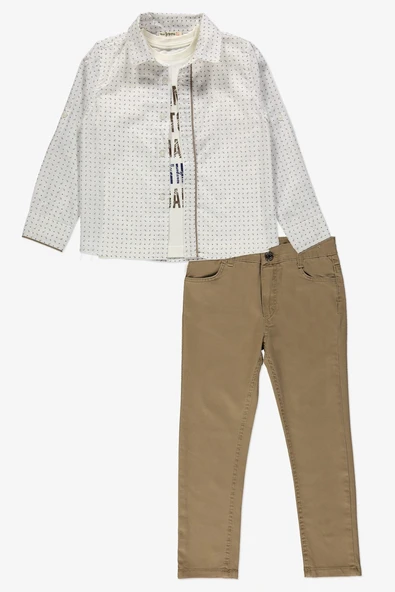 Gömlek ,Pantolon ,T-Shirt Noktalı Desen 3Parça Erkek Çocuk Takım TTR-03NKTL ürün görseli 1