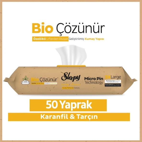 Sleepy Bio Çözünür Yüzey Temizlik Havlusu&Mendili Karanfil&Tarçın 50 Yaprak ürün görseli 1