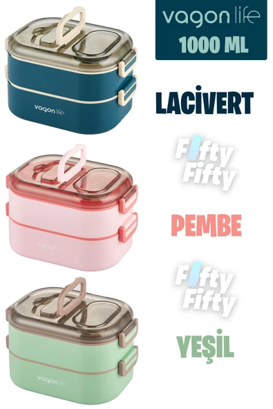 Vagonlife 1000 ML İki Kat Üç Bölme Paslanmaz Çelik Bento Lunch Box Yeni Nesil Sefer Tası-Sos Kaseli Mode ürün görseli 1