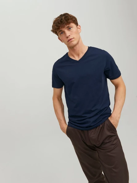 JACK JONES Erkek V Yaka Basic Tişört 12156102 - Resim 7