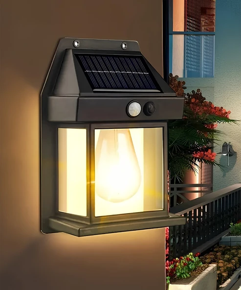 5W Solar / Güneş Enerjili Led Ampullü Duvar Fener Aplik 3200K - Sarı Işık ürün görseli 1