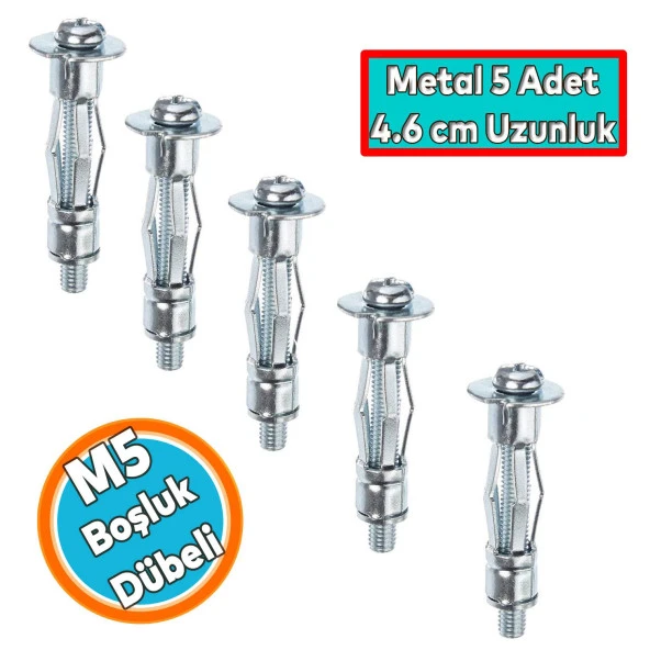 Boşluk Dübel Çelik Alçıpan FRT Tuğla Duvar Bims Paraşüt Dübeli 5X37 Metal 5 Adet ürün görseli 1