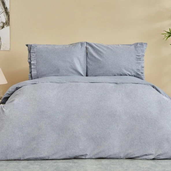 Karacahome Denim Azur Mavi %100 Pamuk Çift Kişilik Nevresim Takımı ürün görseli 1
