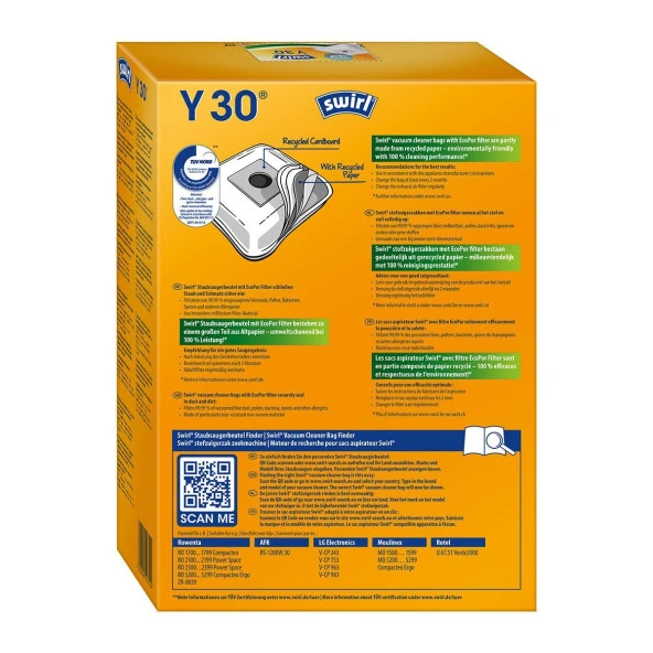 Swirl Y 30 EcoPor  Rowenta, Moulinex Elektrikli Süpürgeler için Toz Torbası ürün görseli 1