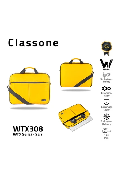 Classone Wtx308 Wtxpro serisi 15.6 Inch Uyumlu Su Geçirmez Kumaş Macbook, Laptop , Notebook El Çanta ürün görseli 1
