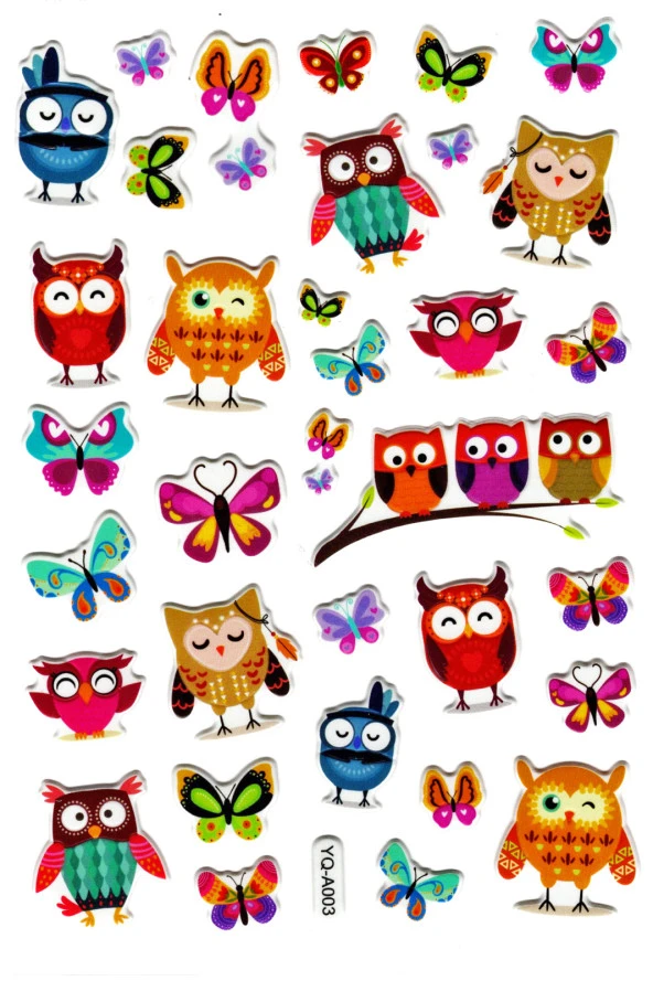 Sticker Kabartmalı Stiker Defter Planlayıcı Etiket (YQA003)-20x14cm - Baykuş Kelebek ürün görseli 1
