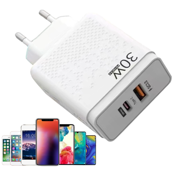 QASUL 3O W USB VE TYC-E  BAĞLANTILI SUPER HIZLI KULANIŞLI KALİTELİ  ŞARJ ADAPTÖRÜ ürün görseli 1