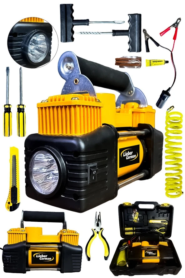 Lieber German Çift Pistonlu 12 V 165 Psi Dakikada 105 Lt Araç Araba Lastik Bot Şişirme Kompresörü ürün görseli 1