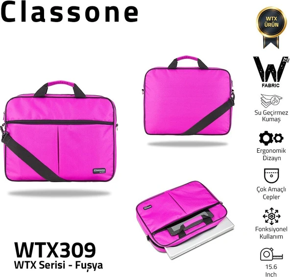 Classone WTX309 Wtxpro serisi 15.6 Inch Uyumlu Su Geçirmez Kumaş Macbook, Laptop , Notebook El Çanta ürün görseli 1