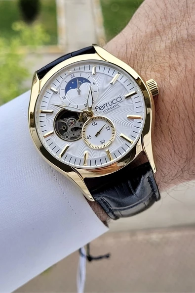 Ferrucci FCISTE280 Kasası Gold Kordonu Siyah Renk Hediye Paketli Otomatik Erkek Kol Saati ürün görseli 1