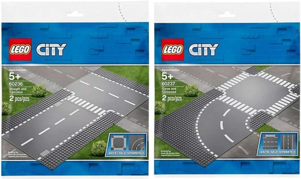 LEGO City 60236 Straight and T-Junction + LEGO City 60237 Curves and Crossroad ürün görseli 1