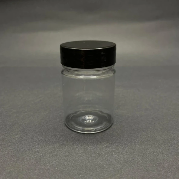 50 cc Geniş Ağızlı Pet Şişe  - Siyah Kapaklı- 50ml Plastik Numune Kavanozu- x 10 Adet ürün görseli 1