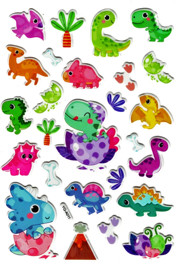 Sticker Kabartmalı Stiker Defter Planlayıcı Etiket (YQA011)-20x14cm - Mini Dinazorlar ürün görseli 1