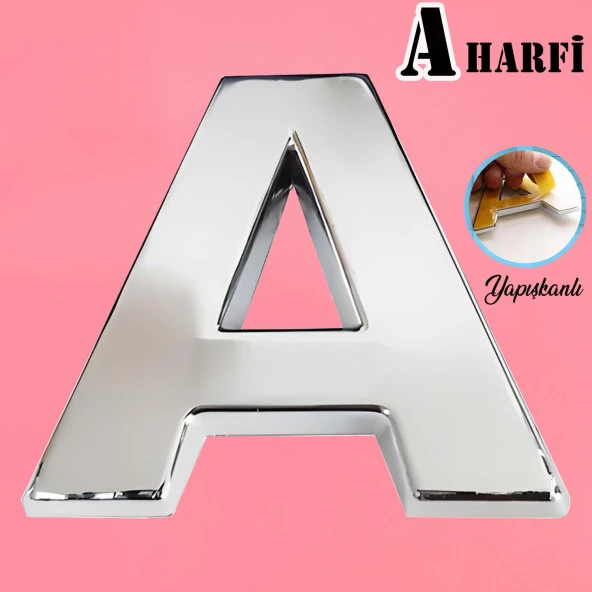 Harf Yapışkanlı A Harfi 5 cm Kapı Oda Posta Kutusu Oto Araç Harfi Yazısı Parlak Krom Gümüş ürün görseli 1
