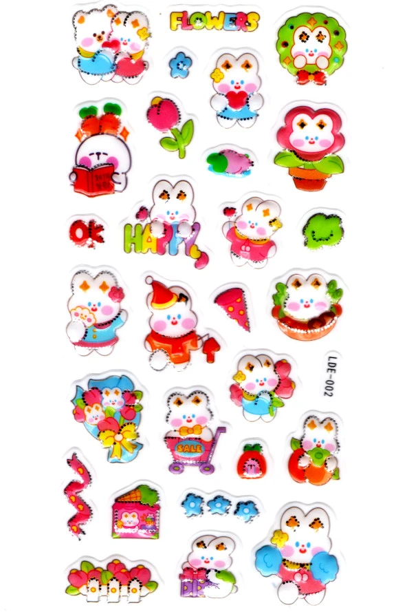 Sticker Kabartmalı Stiker Defter Planlayıcı Etiket (Lde002)-19x9cm - Tavşan Çiçek Kawaii ürün görseli 1