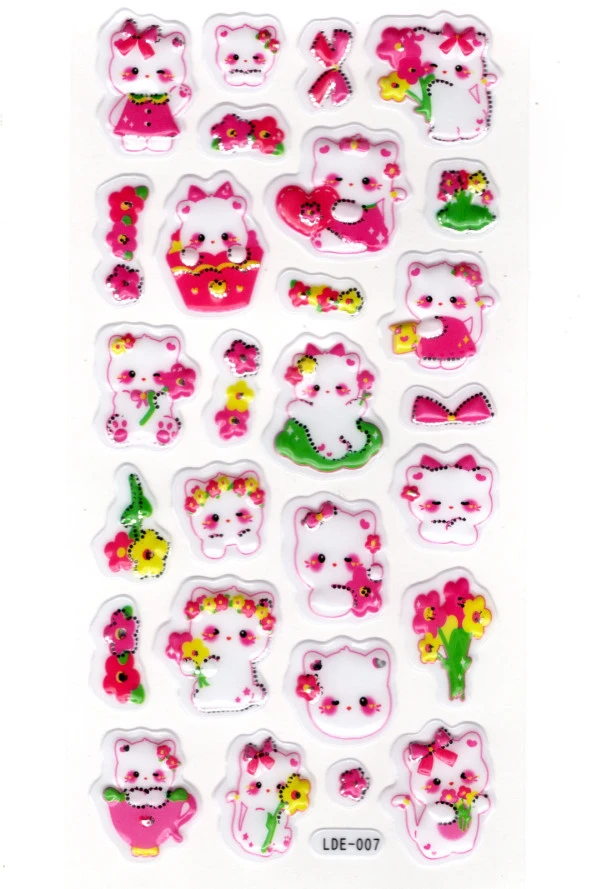 Sticker Kabartmalı Stiker Defter Planlayıcı Etiket (Lde007)-19x9cm - Sevimli Kedi Çiçek ürün görseli 1