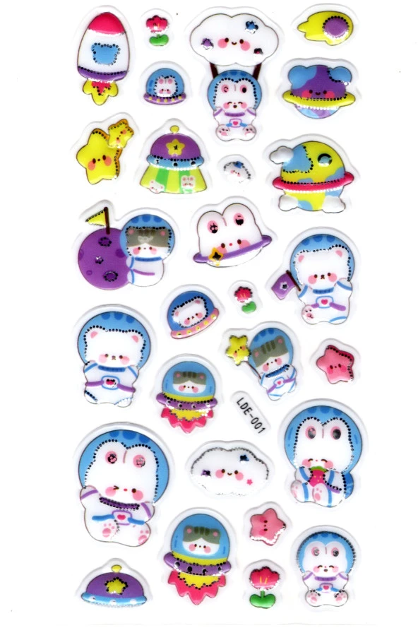 Sticker Kabartmalı Stiker Defter Planlayıcı Etiket (Lde001)-19x9cm - Astronot Kedi Ayıcık ürün görseli 1