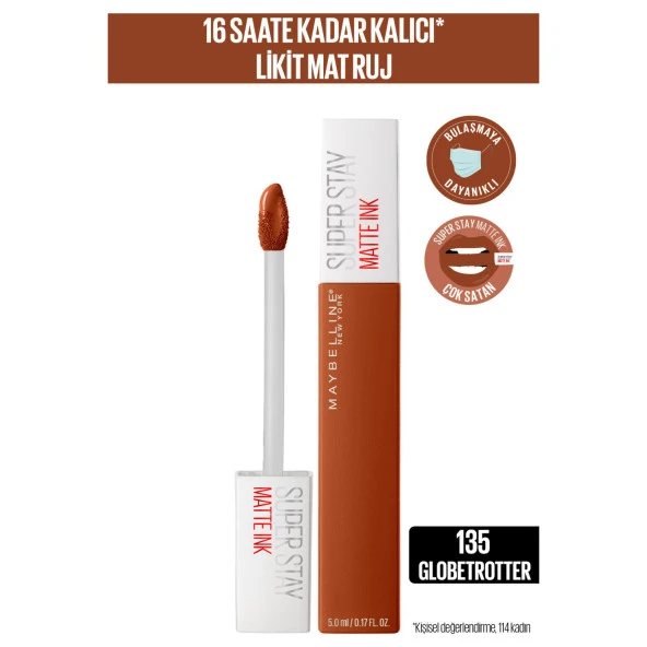 Maybelline New York Super Stay Matte Ink Likit Mat Ruj - 135 Globe-Trotter - Kahverengi ürün görseli 1