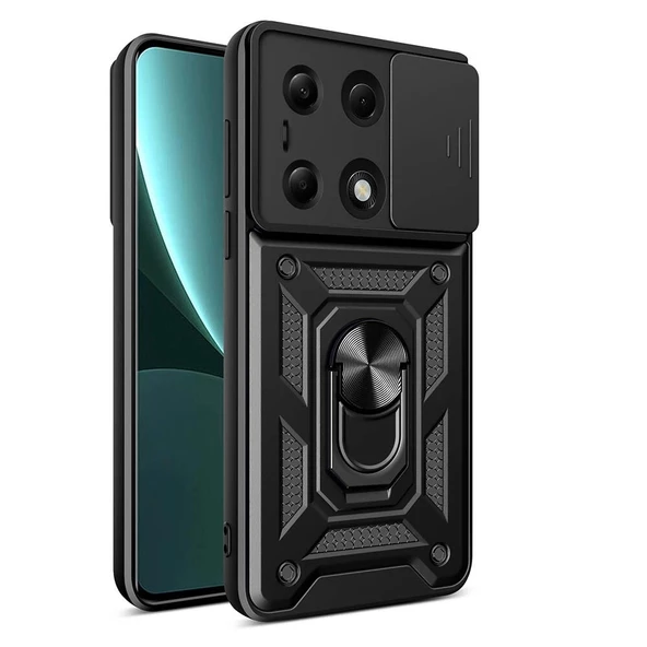 Xiaomi Redmi Note 13 Pro 4G Uyumlu Kılıf Magnetik Standlı Kamera Korumalı Sürgülü Vega Kapak ürün görseli 1