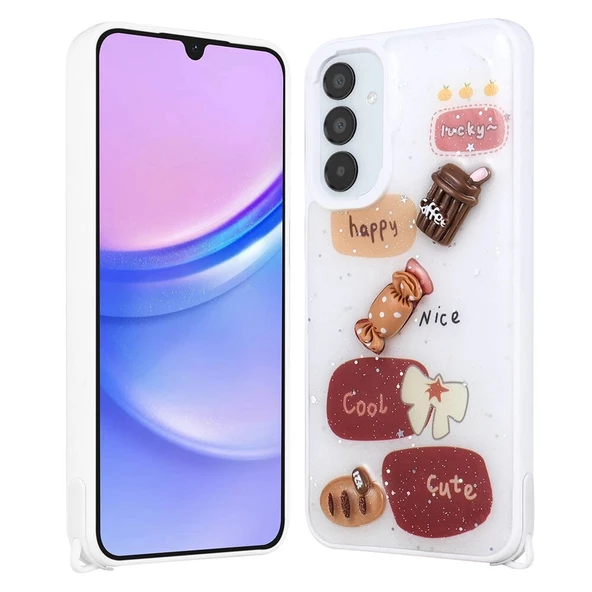 Samsung A05S Uyumlu Kılıf Parlayan Simli Kabartma Figürlü Cevze Kapak ürün görseli 1