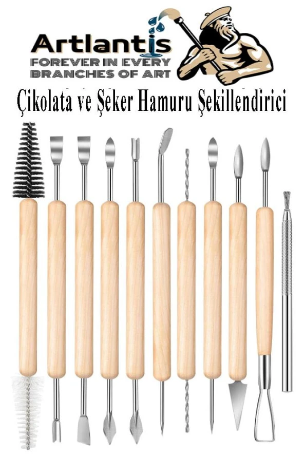 Çikolata ve Şeker Hamuru Fonda Şekillendirici Ahşap Saplı 11 Parça 1 Paket Modelleme Oymacılık Delici Fırçalama ürün görseli 1
