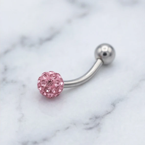 316L Çelik Zirkon Taşlı Pembe Toplu Piercing PRC-203 ürün görseli 1