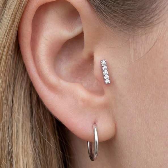 316L Çelik Zirkon Taşlı Piercing PRC-178 - Resim 4