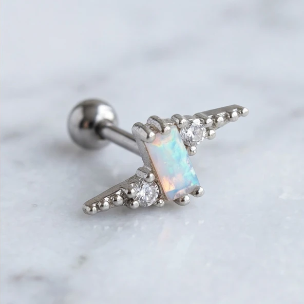 316L Çelik Zirkon Taşlı Yıldırım Şeklinde Piercing PRC-202 ürün görseli 1