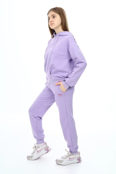 Kız Çocuk Lila Basic Kapüşonlu Takım 18902 - Resim 2