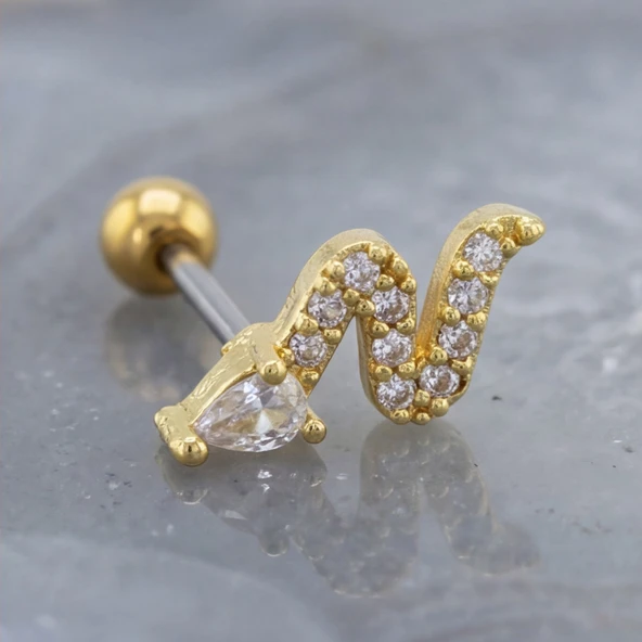 Altın Kaplama Zirkon Taşlı Yılan Şekilli Piercing PRC-153 ürün görseli 1
