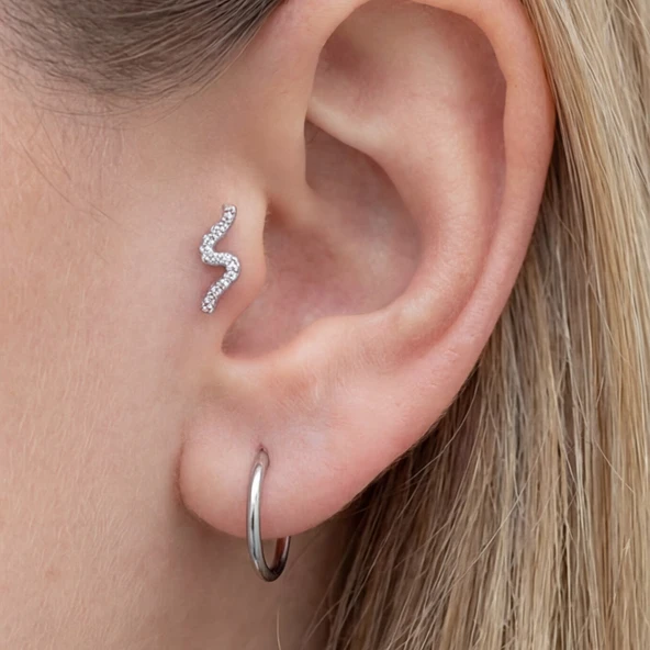 316L Çelik Zirkon Taşlı Piercing PRC-181 - Resim 4