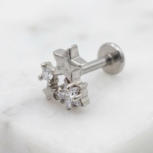 316L Çelik Zirkon Taşlı Yıldızlı Piercing PRC-195 ürün görseli 1