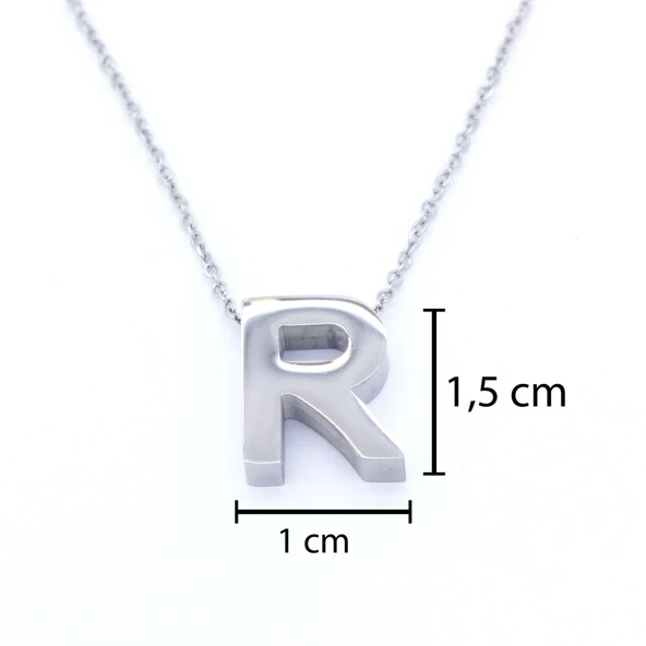 316L Çelik R Harf Kolye 55 cm KLY-549 - Resim 3