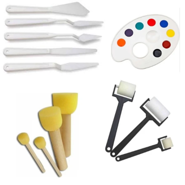 resim sanat malzemeleri rulo ponpon spatula ve palet seti ürün görseli 1