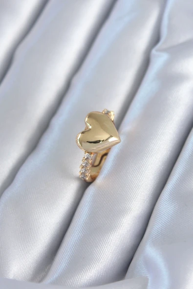 Gold Renk Pirinç Zirkon Taşlı Kalp Model Kadın Yüzük TJ-BYK2819 ürün görseli 1
