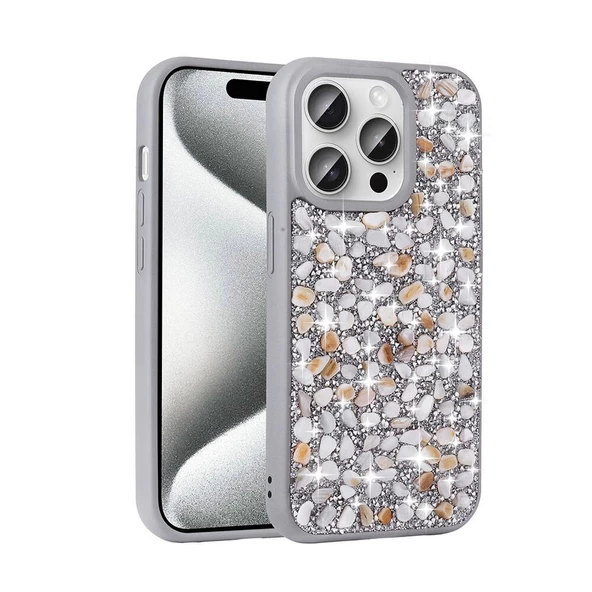 iPhone 15 Pro Uyumlu  Uyumlu KılıfParlak Taşlı Tasarım Linea Diamond Kapak ürün görseli 1