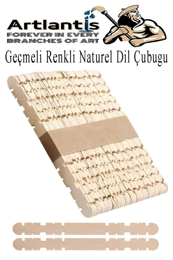Naturel Geçmeli Dil Çubuğu Dar 50 li 1 Paket Çentikli Tırtıklı Geçirmeli Eklemeli Naturel Dondurma Çubuğu Kesik Uçlu Ahşap Çubuk ürün görseli 1