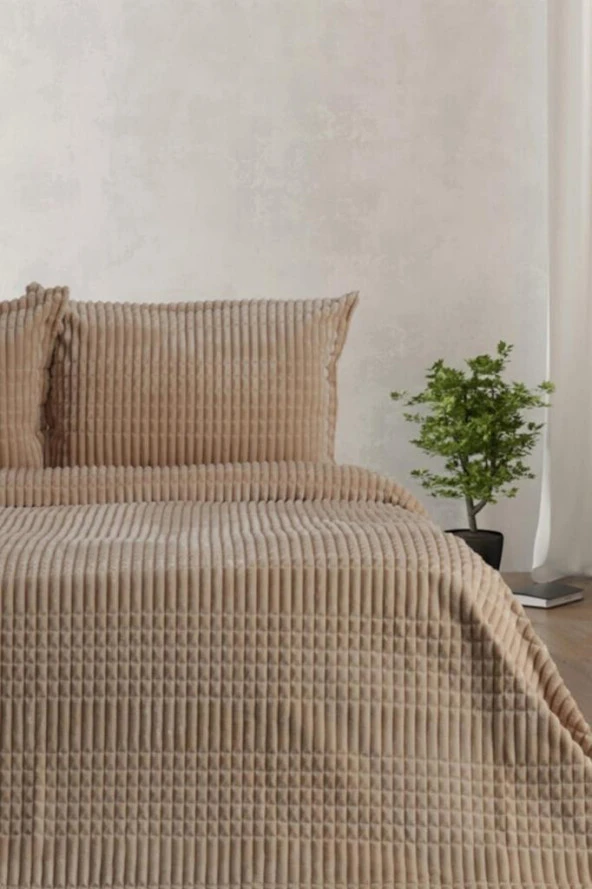 Merinos Modern Line Çift Kişilik Battaniye Seti Bej ürün görseli 1
