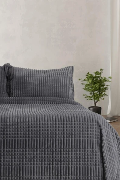 Merinos Modern Line Çift Kişilik Battaniye Seti Antrasit ürün görseli 1