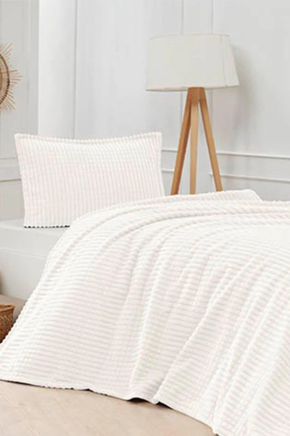 Merinos Modern Line Çift Kişilik Battaniye Seti Krem ürün görseli 1