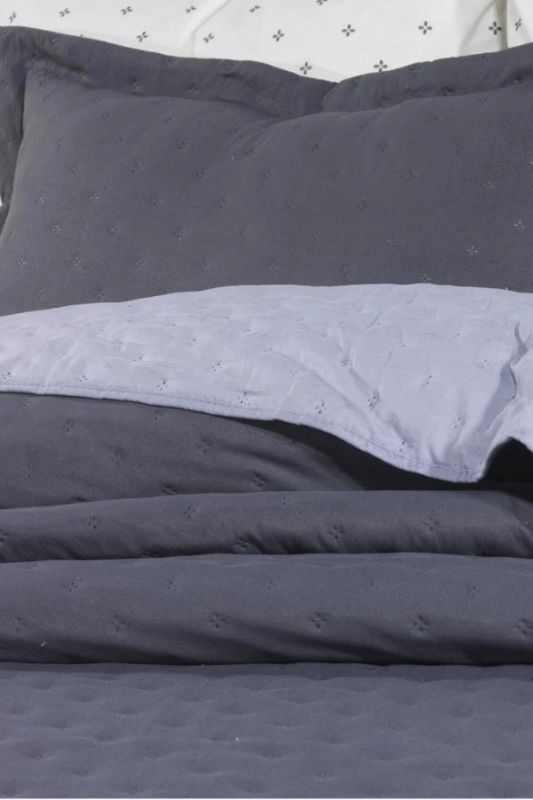 Washed Soft Çift Taraflı 6 Parça Çeyiz Seti Gri - Resim 3