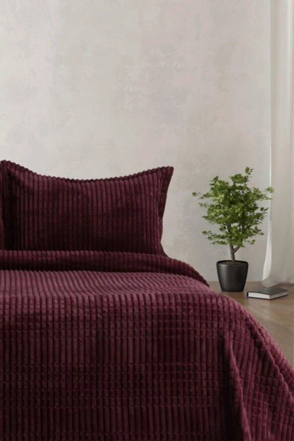 Merinos Modern Line Çift Kişilik Battaniye Seti Bordo ürün görseli 1