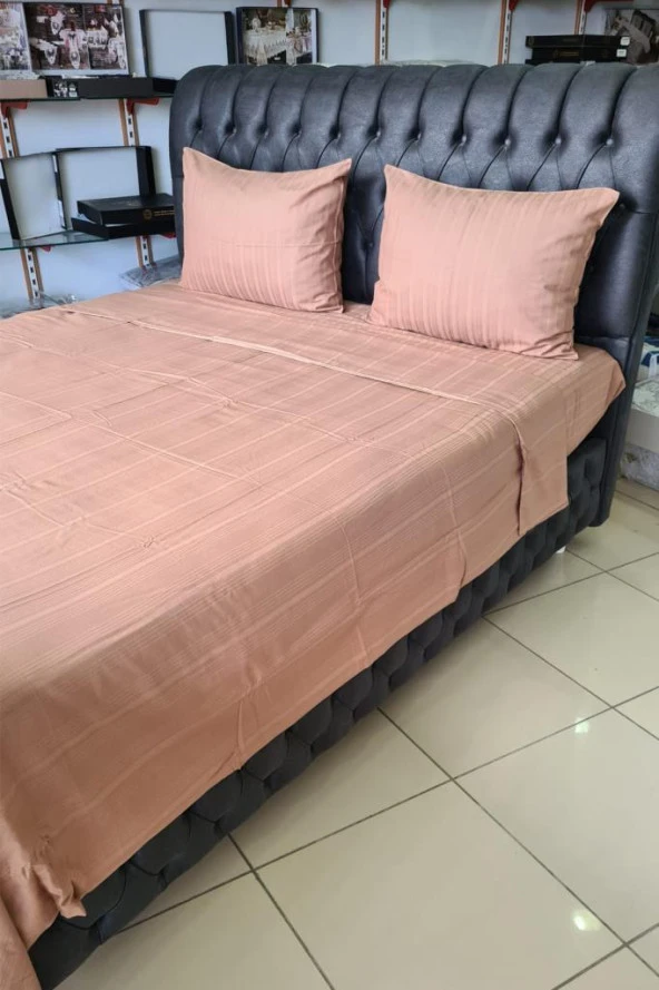 Satin Kinox Armürlü Çift Kişilik Nevresim Takımı Kahverengi ürün görseli 1